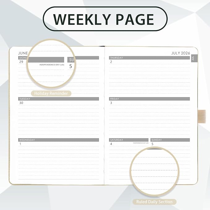 2026-2027 Planner - Academic Planner 2026-2027 Weekly Monthly Planner, July 2026 - June 2027, 5.7'' x 8.4'', Thick Paper, Leather Cover, Pen Holder, Back Pocket, Perfect Daily Organizer - Off-white