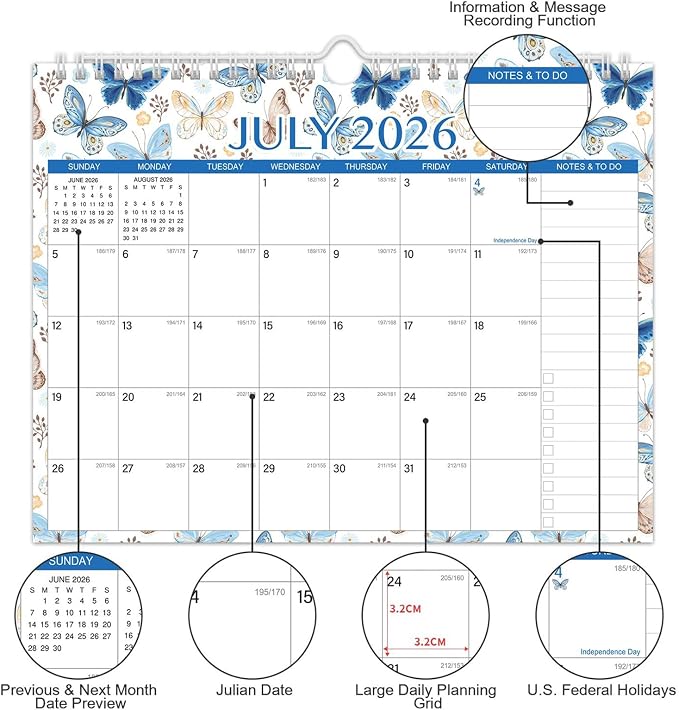 Comix 18 Month Wall Calendar 2026-2027 11x8.5 Inch, Monthly Planner Jul 2026 to Dec 2027, Thick 120GSM Paper with Stable Twin-Wire Binding for Home Office Planning