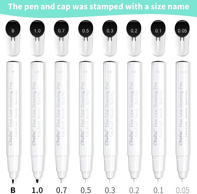 Ohuhu Fineliner Micro Drawing Pens: 8-size Tips (Ultra-fine, Fine & Brush) | Waterproof Pigment Black Ink for Illustration Drawing Journaling Sketching for Artist Beginners