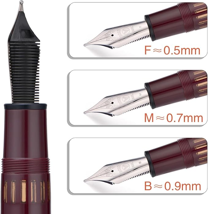 Wikult Yongsheng Junlai 930 Acrylic Fountain Pen, Size 9 Fine Nib with Piston Filling System, Wine Red Fence Ink Tank with Flat Top Design Smooth Writing Pen (Silver Trim)