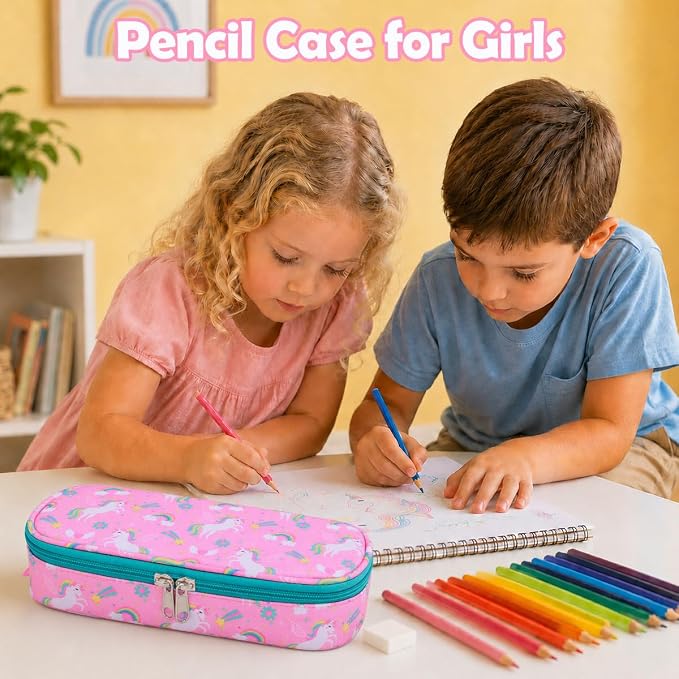 RHCPFOVR Kids Pencil Case for Girls-Soft Zipper Large Capacity Pencil Pouch for Girls Pencil Case for School Pencil Bag for Toddler (Pink Unicorn)