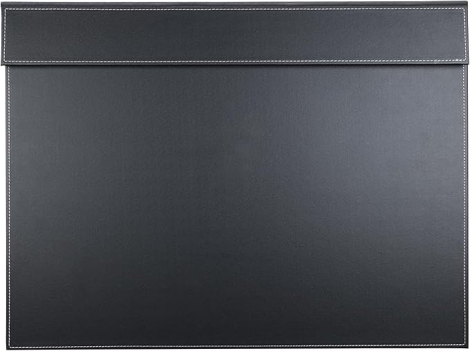 KINGFOM Ultra-Smooth PU Leather Desk Pad & Mat Office Desk Drawing & Writing Board A3/ A4 File Paper Clip Table Protector Mat on Top Large 24''x18'' (Black)