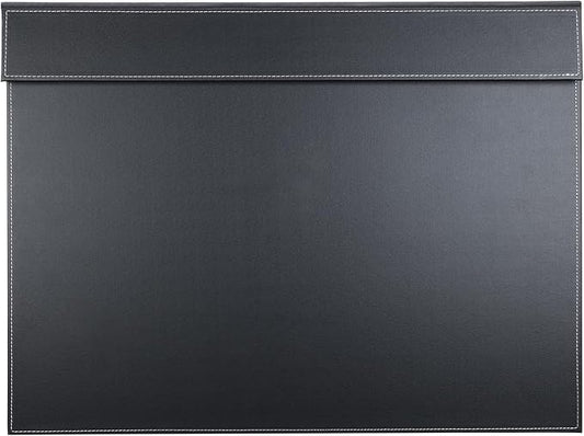 KINGFOM Ultra-Smooth PU Leather Desk Pad & Mat Office Desk Drawing & Writing Board A3/ A4 File Paper Clip Table Protector Mat on Top Large 24''x18'' (Black)