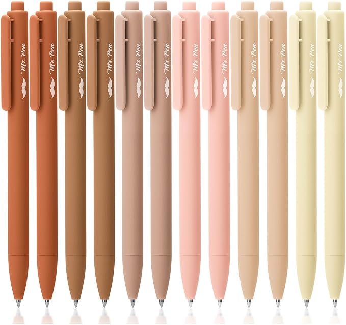 Mr. Pen- Retractable Gel Pens, 12 Pack, Black Ink, Natural Colors Barrels | Fine Point 0.5mm, Fast Dry, Smooth Writing, Cute Pens for Drawing, Writing Planner and School Supplies