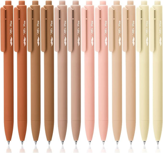 Mr. Pen- Retractable Gel Pens, 12 Pack, Black Ink, Natural Colors Barrels | Fine Point 0.5mm, Fast Dry, Smooth Writing, Cute Pens for Drawing, Writing Planner and School Supplies