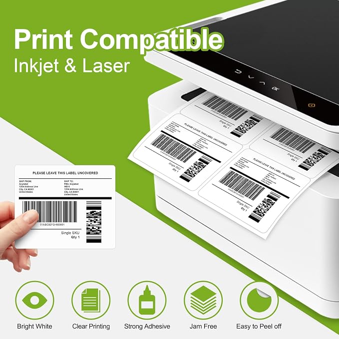 600 Labels 100 Sheets 3-1/3" x 4" 6 up Shipping Address Labels for Laser & Inkjet Printer - 6 Per Page Mailing Labels, 3-1/3" x 4" Printable Stickers Paper