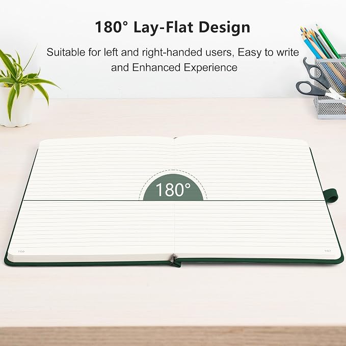 RETTACY Lined Journal Notebook, 192 Numbered Pages, A5 Size (5.7'' x 8.3'') | Leather Hardcover, 100 GSM Thick Paper, for Men & Women, Journaling, Writing, Work & Office (Dark green)