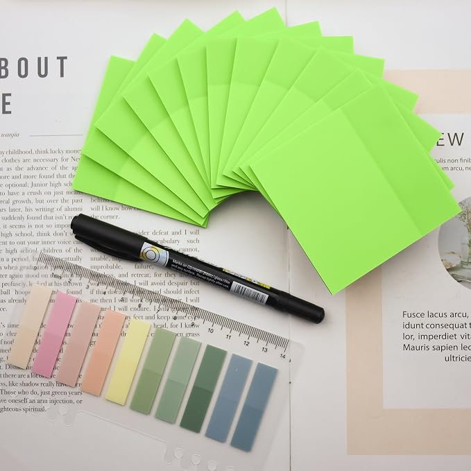 YOUDEFUL 800Pcs Transparent Sticky Notes, Bright Green Clear Sticky Notes, 3"x3" Waterproof Translucent Sticky Note Pads, Index Tabs, Clear Post it Notes for Bible Study, See Through Sticky Notes