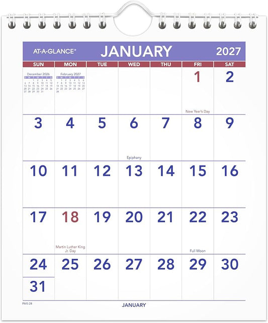 AT-A-GLANCE 2027 Wall Calendar, Monthly, 6.5" x 7.5" Planner, Unruled Daily Blocks (PM52827)