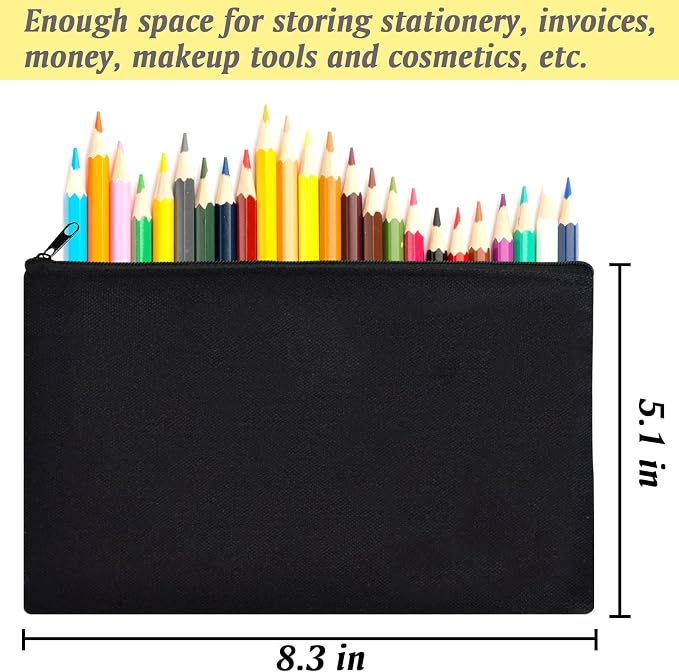 ZeeDix Canvas Zipper Pouch Bulk – 8.3 x 5 Inches Cotton Canvas Pouches with Zipper, Canvas Pencil Pouch, Makeup Bags Bulk for Travel Cosmetic Toiletry, Multipurpose Zipper Pouch for DIY Craft Storage