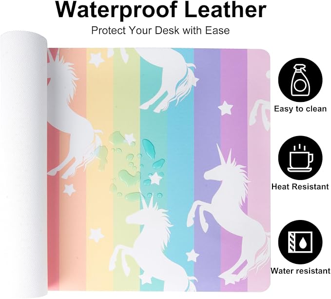 Unicorn Desk Pad Leather Desk Mat for Girls Women Cute Desk Accessories Kawaii Office Decor, Colorful Star Waterproof Large Mouse Pad Kids Desk Organizer Non-Slip Desk Blotter Big Rainbow Writing Mat | Girls Women Cute Desk Mat, Rainbow Desk Accessorie...