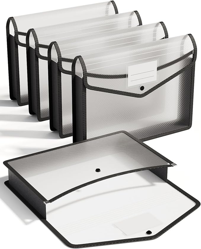 ThinkTex Plastic Expanding File Folder, Transparent envelopes with Snap Closure, No Dividers, Large Capacity, Fit Letter/A4 Size - 5 Packs