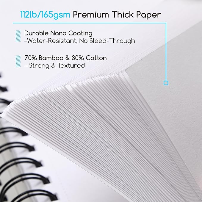 MEEDEN Mixed Media Paper Pad: 9" x 12" 112lb/165gsm Spiral Bound Mixed Media Sketchbook with DIY Cover - 60 Sheets Art Drawing Pad for Wet & Dry Media Watercolor, Acrylic, Markers, Pastels, Pencils