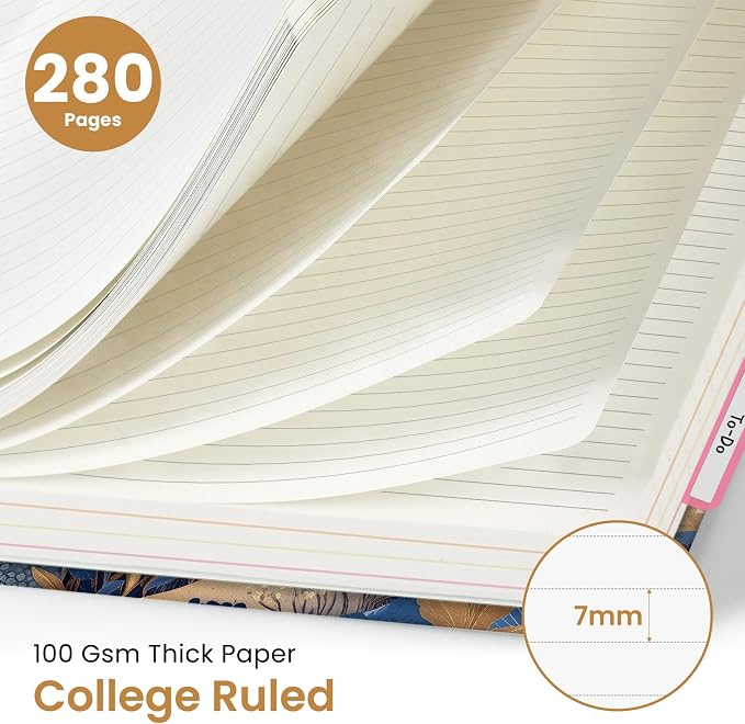 Large Lined Spiral Journal for Women Cute Hardcover 5 Subject Notebook for Work 8.5" x 11" with Removable Dividers & Tabs, College Ruled, 280 Pages Aesthetic Journal for Work, School & Note Taking, Lunar Fawn