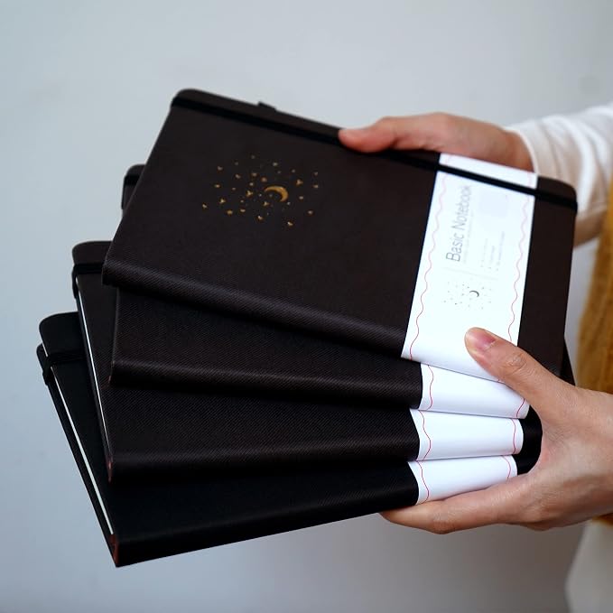 CAGIE 4 Pack Lined Journal Notebooks for Work, Hardcover Notebook Journal with Pen Loop, A5 Leather Notebook Journal Cover, Medium 5.7" x 8.3", (Black Ruled)