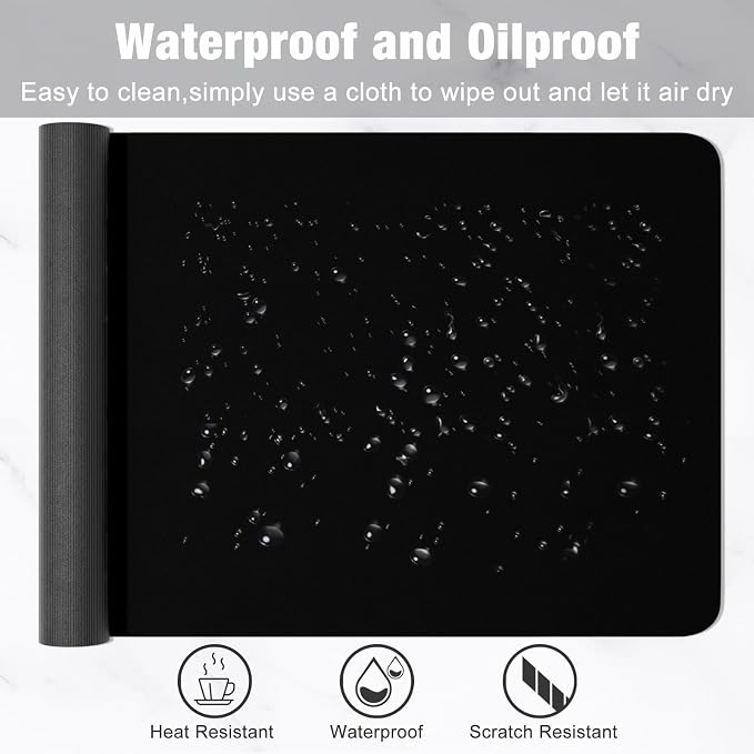 Hsurbtra Desk Pad, 48" x 17" PU Leather Desk Mat, XXXL Extended Mouse Pad, Waterproof Desktop Blotter Protector, Non-Slip Ultra Thin Large Laptop Keyboard Writing Mat for Office Home, Black