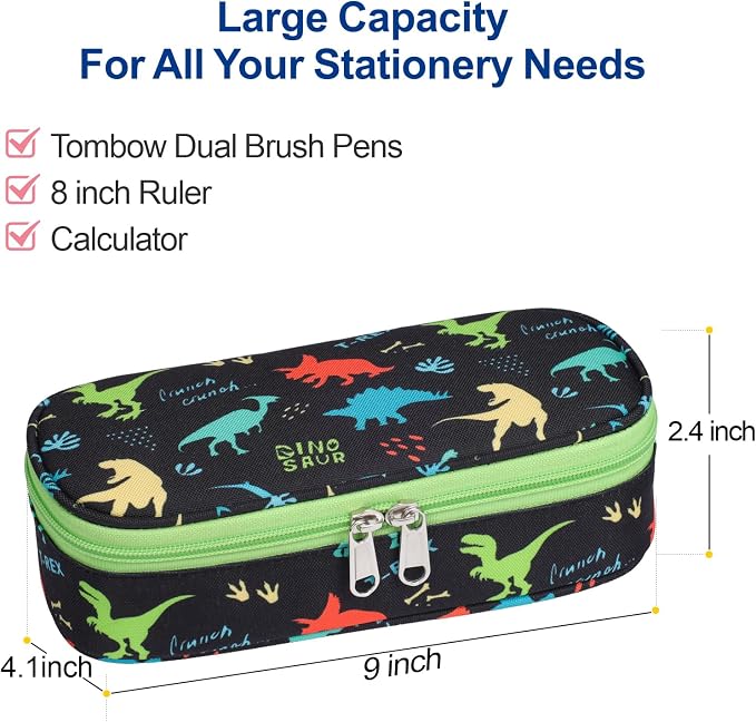Bagseri 2 Pack Pencil Case for Boys Girls - Cute Pencil Pouch for Kids Pencil Box Large Capacity Pencil Bag Organizer for School (Purple Mermaid and Black Dinosaur)