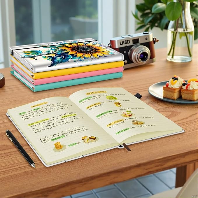 Hardcover Executive Notebooks, A5 PU Leather Lined Journal Notebook, 200 Pages Thick Paper Subject Notebooks for School,Work,Home Writing Business Notebook, Diary Book ，Watercolor Sunflower