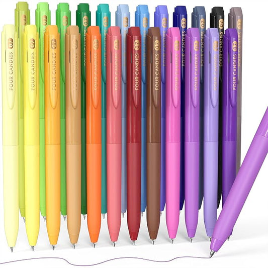 Four Candies Quick Dry Ink Colorful Pens Set, 24 Colors | 0.7mm Fine Point Colored Pens for Note Taking & Drawing, Colored Gel Pens with Comfort Grip for Office & School Supplies