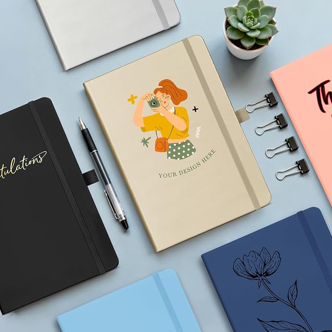 ENOMY Personalized Notebook &10 PC Pens Set A5 Journal Hardcover Custom Notebook 200 Lined Pages Business Notebook with Pen Holder for Holiday College Birthday Business Gift, Silver