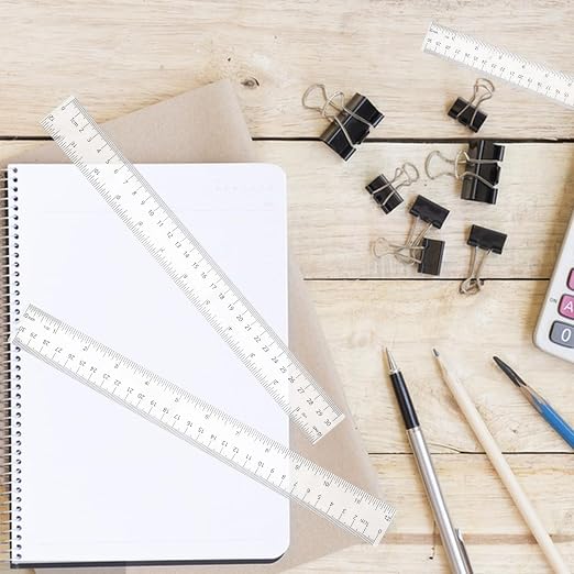Plastic Ruler, 12 Inch Clear Plastic Ruler, Centimeter, Millimeter and Inches, Pack of 2