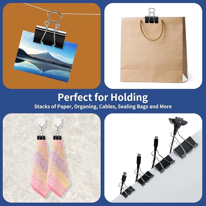 BainGesk 210 PCS Binder Clips Paper Clamps Assorted Sizes, Metal Paper Binder Clips, Black Binding Paperwork Clamp Bulk, 6 Sizes in 6 Boxes, School, Office Supplies