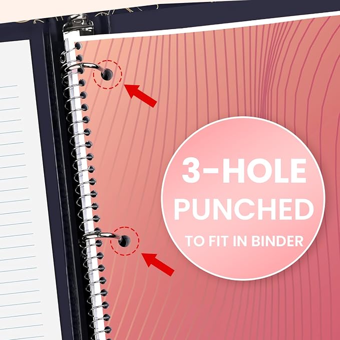 Oucaru College Ruled Spiral Notebooks, 8x10.5 Subject Notebook for School | 5 Pack 1-Subject Notebooks with 70 Sheets Per Book, 3-Hole Punched Lined Paper, Bulk College Ruled Notebooks for School