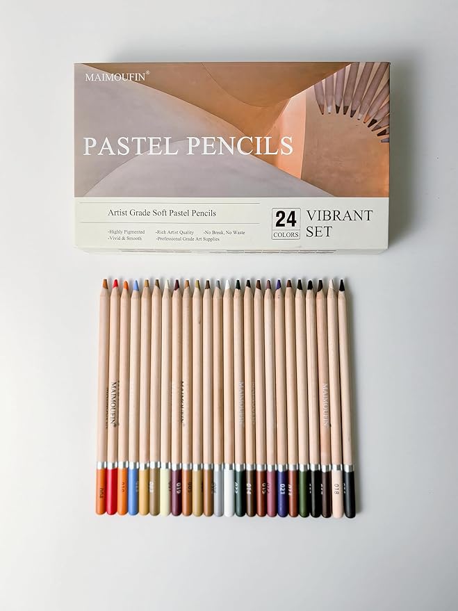 24‑Color Soft Pastel Pencils, Professional Artist Drawing Pencils | Vibrant Drawing Pencil Set, Professional Grade, Not Oil-Based, For Drawing Sketching Coloring