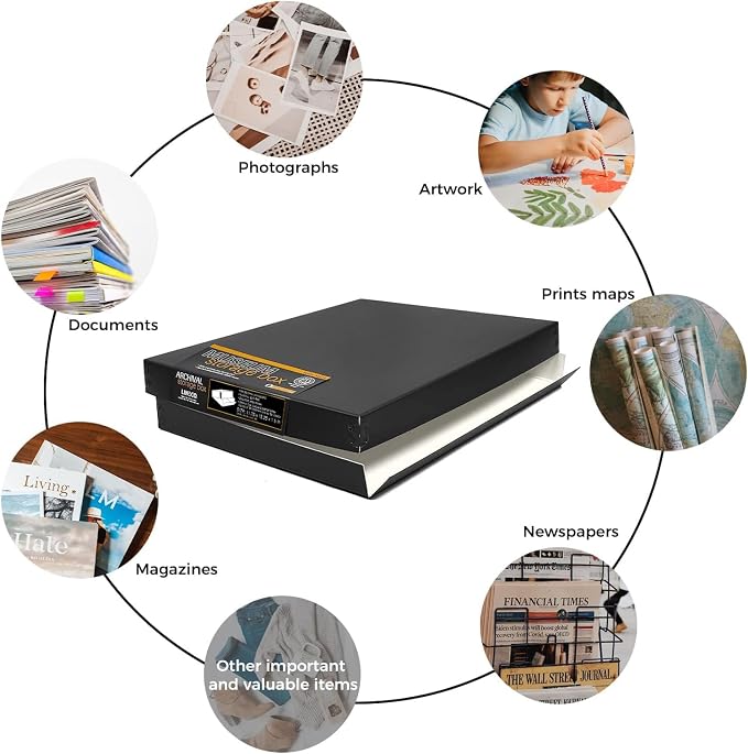 Lineco Museum Archival Storage Box, Drop Front, 11.75x15.25x1.5 in, Black | Acid-Free with Metal Edge, Preserves Picture Longevity, Organize Photos, Newspapers, Prints, Documents, Crafts, DIY