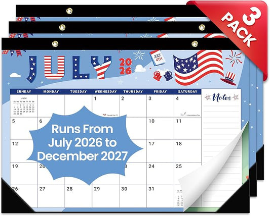 3 Pack of Desk Calendar 2026-2027, 18-Month Calendar Runs from July 2026 to December 2027, Large 17" x 12" Monthly Desktop & Wall Calendar for Home & Office - Festival