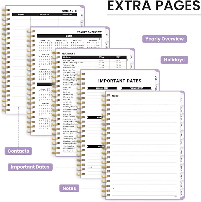 Planner 2026-2027 for Women & Men, Academic Monthly and Weekly Calendar Planner, Jul 2026 - Jun 2027, A5 (6.3" x 8.5"), Teacher Student Planning Book with Tabs, Ideal for Office School Supplies - Lilac Purple