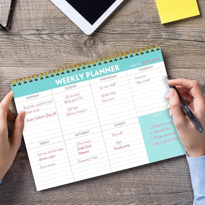 Weekly Planner Notepad - 7" x 10" Weekly Pad Organizers Habit Tracker Journal for Man & Women, 52 Sheets, 100gsm Paper, Undated Weekly To Do List Notepad with Your Life, Teal