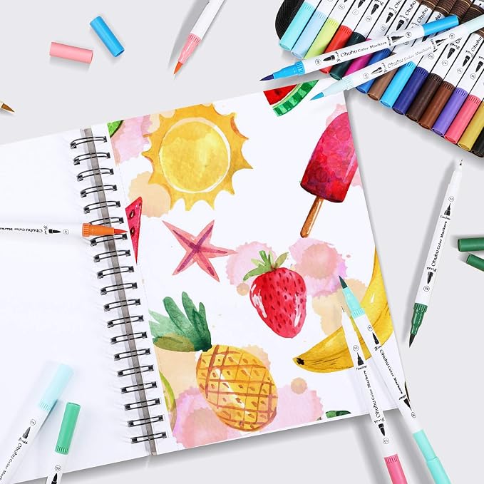 Ohuhu 7"x10" Marker Paper Pad Art Sketchbook for Drawing and Sketching | Large Sketch Book - 120 LB/200 GSM Smooth Drawing Paper - 60 Sheets/120 Pages - Spiral-Bound Sketch Pad for Alcohol Markers