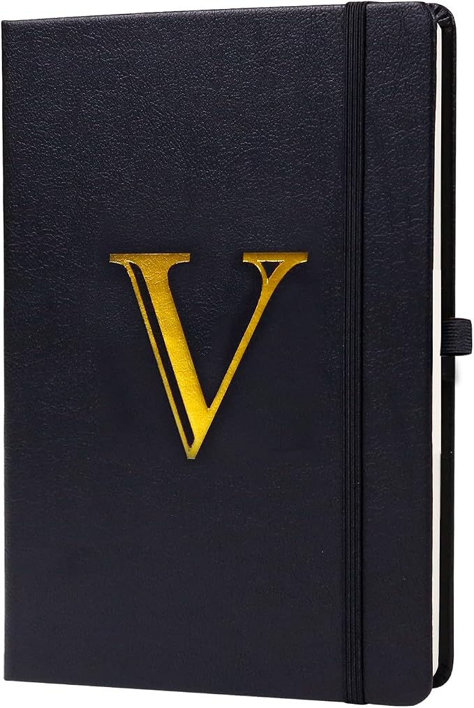 Business Notebook for Men Women, A5 Journal Notebook with A-Z , Dual-Sided Writing Paper Notebook with Dividers, Travel Journal for Teens, 200 Pages Leather Journal for Writing, Work, Meetings Black,V