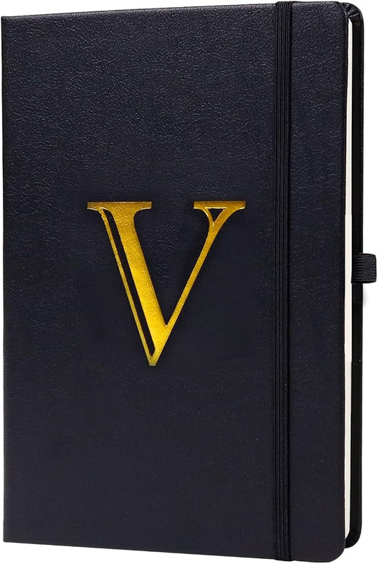 Business Notebook for Men Women, A5 Journal Notebook with A-Z , Dual-Sided Writing Paper Notebook with Dividers, Travel Journal for Teens, 200 Pages Leather Journal for Writing, Work, Meetings Black,V