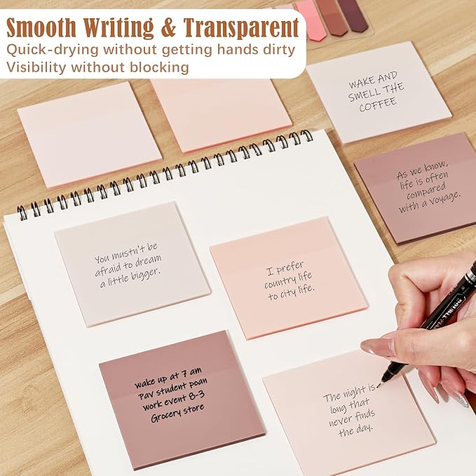 BAYTORY 500 Sheets Transparent Sticky Notes, 3 x 3 Inch Colored Memo Pads | Self-Stick Notes, Waterproof See Through, for Office & School Study Supplies