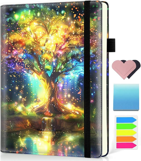 Hardcover Executive Notebooks, A5 PU Leather Lined Journal Notebook, 200 Pages Thick Paper Subject Notebooks for School,Work,Home Writing Business Notebook, Diary Book ，Colored Tree