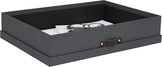 Bigso Box of Sweden Document Box with Lid for Papers in A3 format - Document Organiser Tray with Lid and Leather Handle - Storage Container Made of Fibreboard and Paper - Black