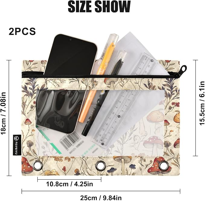 ALAZA Pencil Pouch for 3 Ring Binder Hand Drawn Mushroom