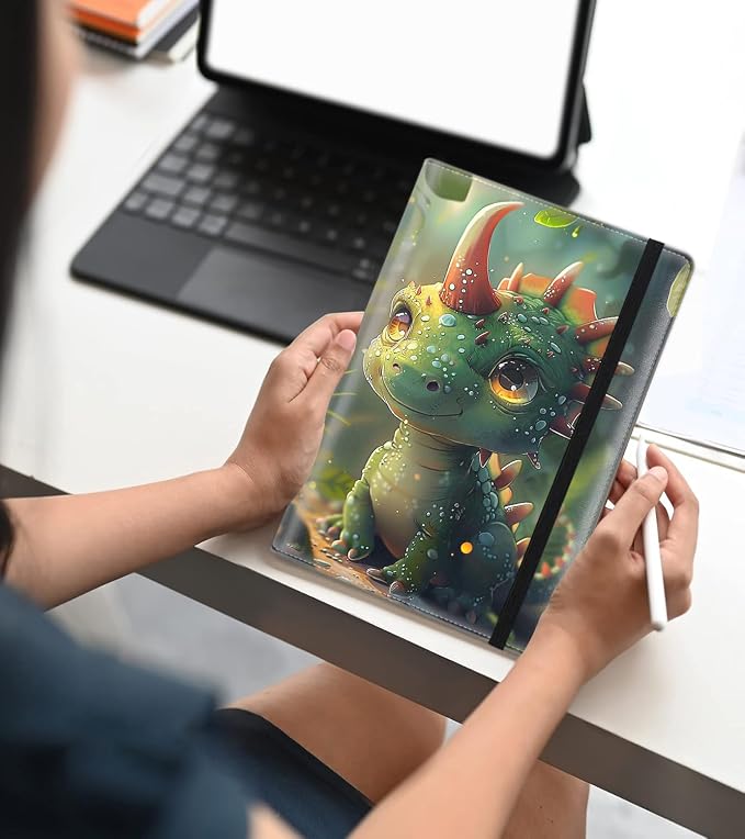 A5 Leather Lined Journal Notebook, 200 Pages Hardcover Executive Notebook for Men Women Office School Note Taking, Thick Writing Paper Daily Journal with Bookmarks/Indexes,Cute Baby Dinosaur