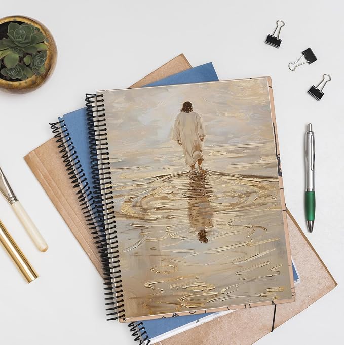 Jesus Christ Spiral Notebook, Jesus Christ Walking on Water, Church Notes Notebook, I Will Walk With Christ LDS, Jesus Notebooks for School Supplies, Home & Office, Spiral Bound 5.5x8.3