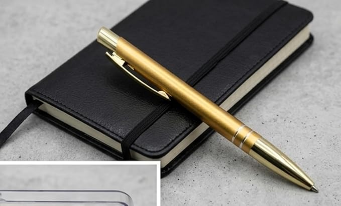 Luxury Gold Metal Ballpoint Pen with Black Leather Notebook, Executive Writing Set, Elegant Office Desk Accessories, Premium Gift for Professionals & Students
