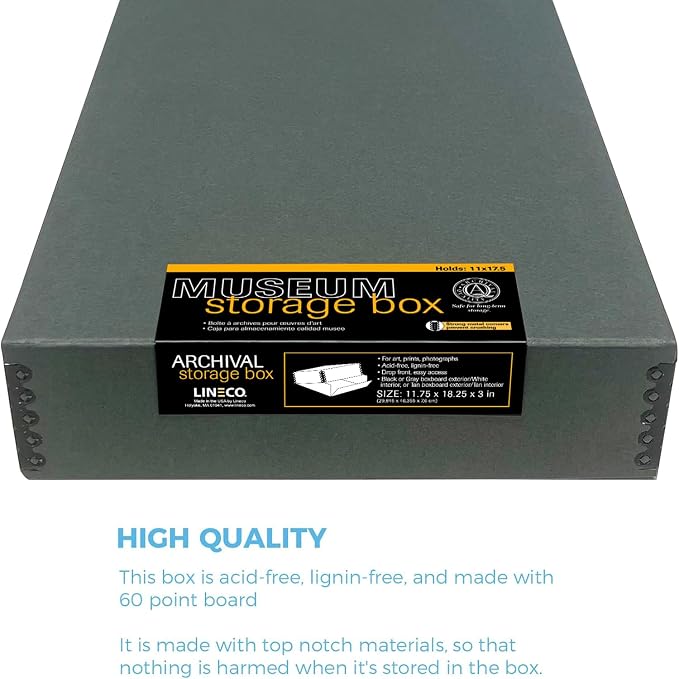 Lineco Drop Front Archival Storage Box, 11.75x18.25x3 in, Gray, 2 Pack | Acid-Free with Metal Edge, Preserves Picture Longevity, Organize Photos, Newspapers, Prints, Documents, Crafts, DIY