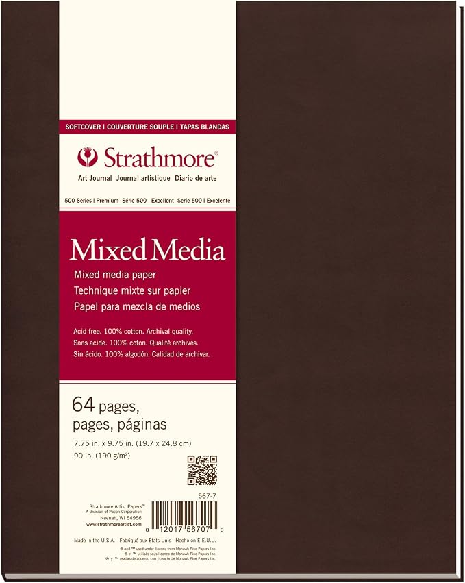 Strathmore 567-7-1 Softcover Mixed Media Art Journal, 7.75" x 9.75", White, 64 Pages