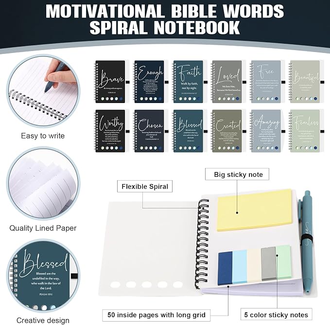 Kosiz 24 Sets/48 Pcs Christian Gifts Bulk Prayer Journal Scripture Notebook, Bible Pen(Simple, Dark Color)