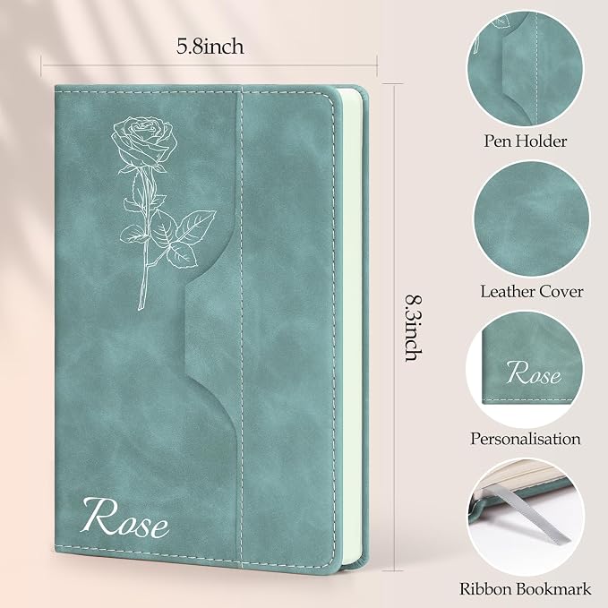 ENOMY Personalized A5 Notebook Writing Set Custom Notebook PU Leather Personalized Journal with Stylus Pen & Gift Box for College Holiday Travel Business Gift, Light Blue