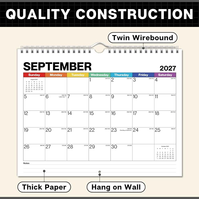 Dunwell Wall Calendar 2026-2027, 8.5" x 11", 18 Months Jul. 2026 to Dec. 2027, Durable Twin Wire Binding, Thick Paper, Small Desk Calendar Planner For Home, Office, School, Simple Design, Easy Read