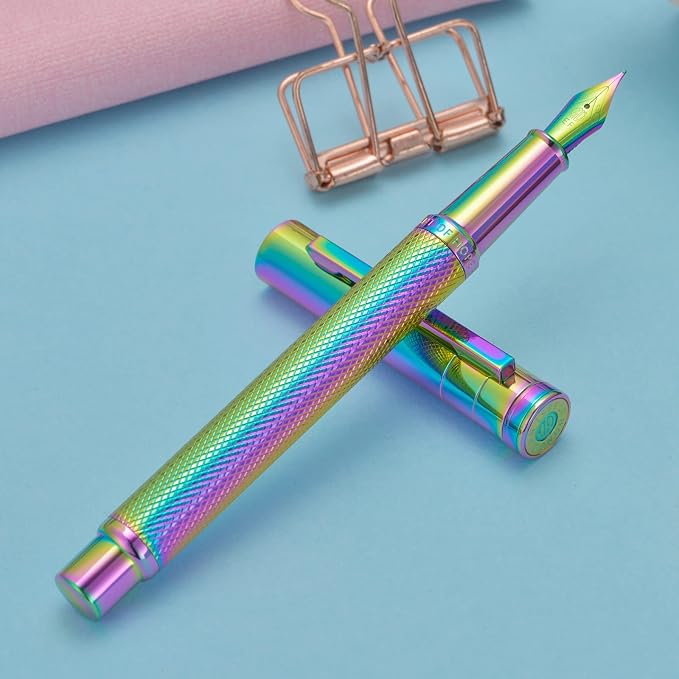 Asvine Hongdian Forest Fountain Pen Fine Nib Rainbow Color with Converter and Metal Pen Box Set