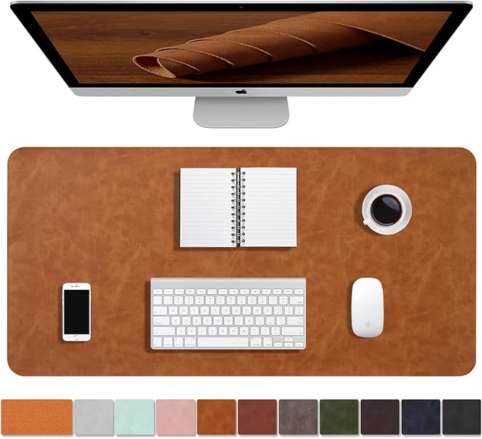 Distressed Leather Desk Mat - Non-Slip PU Leather Desk Pad Protector - Large Waterproof Mouse Pad Computer Keyboard Desk Mat Desk Accessories for Office & Home (Brown, 31.5"x15.7")