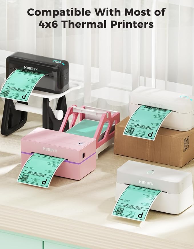 MUNBYN 4x6 Green Thermal Labels for Shipping Boxes, 220 Sheets/Stack | 4"x6" Fanfold Shipping Labels, No BPA and BPS, Print Clear and Sharp, Strong Adhesive, Compatible with Most Thermal Printers